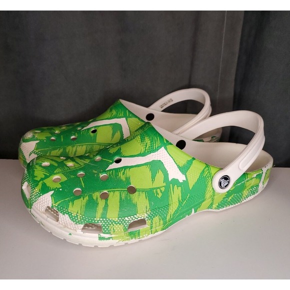 CROCS Classic Clog White Green Palm Leaves RARE Design US Men's Size 13 - Picture 10 of 10